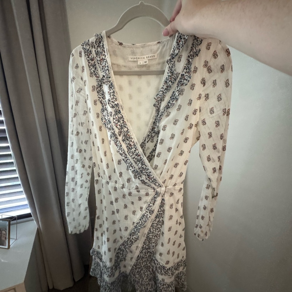 Veronica Beard White and Blue Wrap Dress